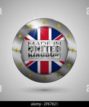 EPS10 Vector illustration. Realistic button. Made in United Kingdom, Premium Quality. Perfect for any use. Stock Vector