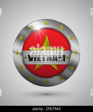 EPS10 Vector illustration. Realistic button. Made in Vietnam, Premium Quality. Perfect for any use. Stock Vector