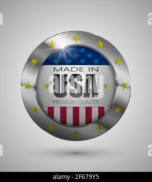 EPS10 Vector illustration. Realistic button. Made in USA, Premium Quality. Perfect for any use. Stock Vector