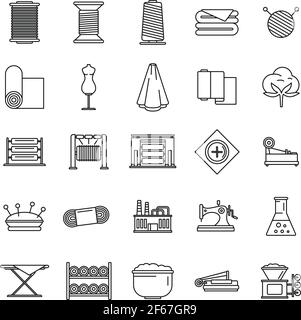 Thread production icons set. Outline set of thread production vector ...