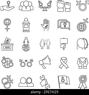Empowerment girl icons set, outline style Stock Vector