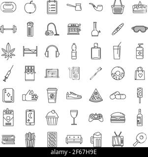 Habit nutrition icons set, outline style Stock Vector