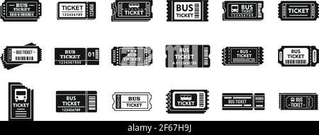 City bus ticketing icons set, simple style Stock Vector