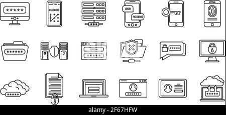 Online multi-factor authentication icons set, outline style Stock Vector