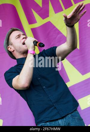 Olly Murs singing live at The Midlands Festival 2010 Stock Photo