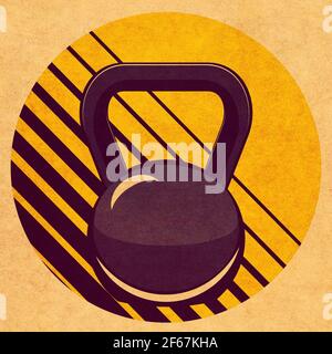 Abstract fitness themed retro design, dumbbells and kettlebell paper ...