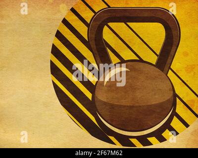 Abstract fitness themed retro design, kettlebell paper textured ...