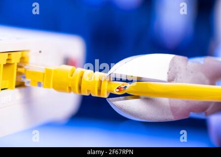 A cutter for cutting a network cable cuts a cable close-up Stock Photo ...