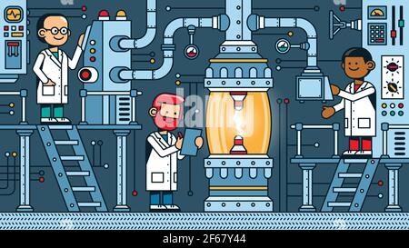 Scientists researchers in laboratory doing an experiment Stock Vector