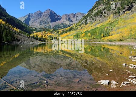 The reflection - Maroon Bells - Colorado Stock Photo