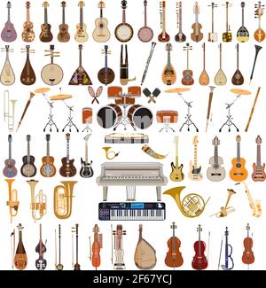 Vector set of musical instruments in flat style Stock Vector