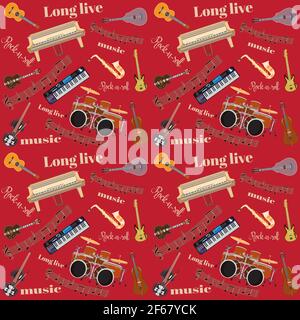 Vector Long live Rock and roll seamless pattern Stock Vector