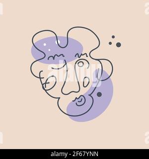 Funny face of winking man done in lines and pastel colors Stock Vector