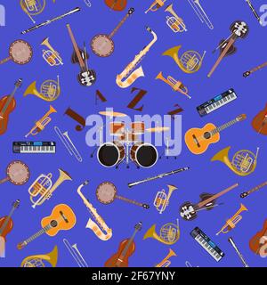 Vector seamless pattern with jazz music Stock Vector