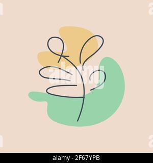 Primitive abstract leaf drawing of lines and pastel colors Stock Vector