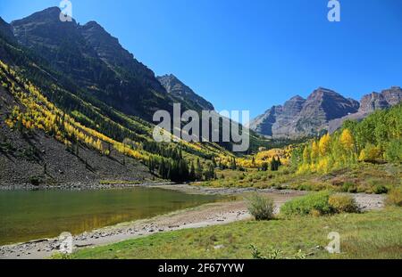 Pyramid Peak and Maroon Bells - Colorado Stock Photo