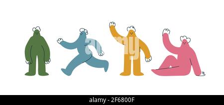 Collection of human figures in different poses on white Stock Vector
