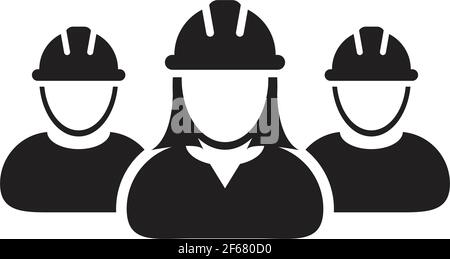 Contractor worker icon vector group of construction builder people persons profile avatar for team work with hardhat helmet in a glyph pictogram Stock Vector