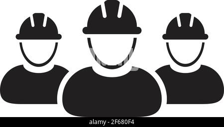 Construction workers icon vector group of builder contractor people persons profile avatar for team work with hardhat helmet in a glyph pictogram Stock Vector