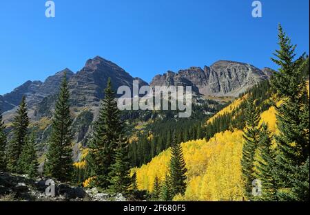 Maroon Bells and Sleeping Sexton - Colorado Stock Photo