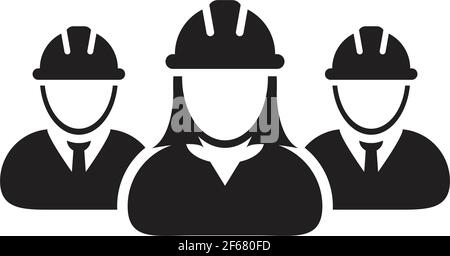 Builder icon vector group of construction contractor people persons profile avatar for team work with hardhat helmet in a glyph pictogram illustration Stock Vector