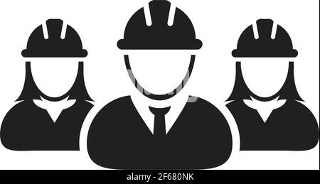 Builders icon vector group of construction worker people persons profile avatar for team work with hardhat helmet in a glyph pictogram illustration Stock Vector