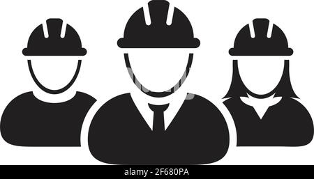 Factory worker icon vector group of construction builder people persons profile avatar for team work with hardhat helmet in a glyph pictogram Stock Vector