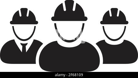 Contractor icon vector group of construction builder people persons profile avatar for team work with hardhat helmet in a glyph pictogram illustration Stock Vector