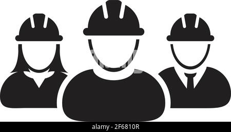 Labor icon vector group of construction builder people persons profile avatar for team work with hardhat helmet in a glyph pictogram illustration Stock Vector