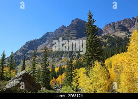 Trees and Maroon Bells - Colorado Stock Photo