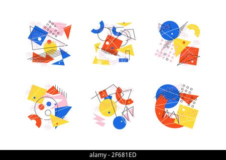Collage of funny hand drawn abstract geometric pictures Stock Vector