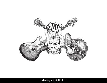 Rock never die tattoo, t-shirt print. Hard and heavy rock fan t-shirt design  template, rock n roll band live concert or music festival apparel vector  Stock Vector Image & Art - Alamy