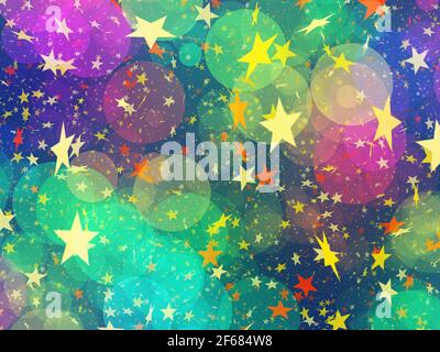 many flying painted stars and rounds bokeh background Stock Photo