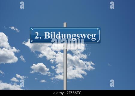 German word Second educational path on road sign education school Stock Photo