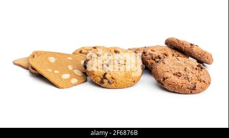 Sweet chocolate cookies isolated on white background. Stock Photo