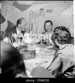 Dinner at an advertising event for Nils Holgersson tour as the state's railways organized. Stock Photo