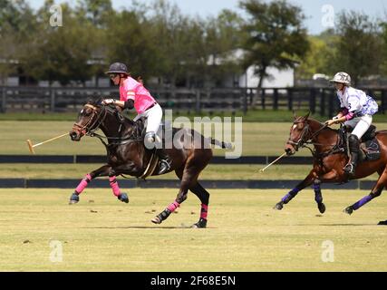 DUNDAS VS ICONICA 2021 WOMENS POLO CHAMPIONSHIPS, held in Port Mayaca, Florida, March 10, 2021.  Team Dundas: Nina Clarkin, Hope Arelano, Sarah Siegel Magness Photo by Jennifer Graylock-Graylock.com 917-519-7666 Stock Photo