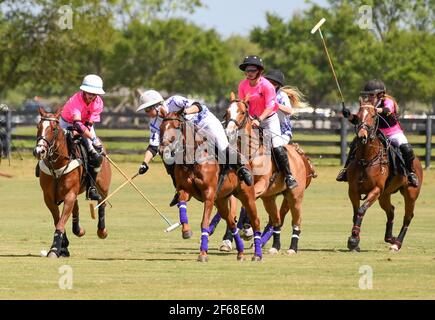 DUNDAS VS ICONICA 2021 WOMENS POLO CHAMPIONSHIPS, held in Port Mayaca, Florida, March 10, 2021.  Team Dundas: Nina Clarkin, Hope Arelano, Sarah Siegel Magness Photo by Jennifer Graylock-Graylock.com 917-519-7666 Stock Photo