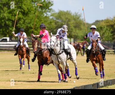 DUNDAS VS ICONICA 2021 WOMENS POLO CHAMPIONSHIPS, held in Port Mayaca, Florida, March 10, 2021.  Team Dundas: Nina Clarkin, Hope Arelano, Sarah Siegel Magness Photo by Jennifer Graylock-Graylock.com 917-519-7666 Stock Photo