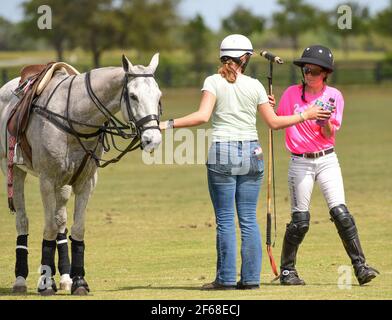 DUNDAS VS ICONICA 2021 WOMENS POLO CHAMPIONSHIPS, held in Port Mayaca, Florida, March 10, 2021.  Team Dundas: Nina Clarkin, Hope Arelano, Sarah Siegel Magness Photo by Jennifer Graylock-Graylock.com 917-519-7666 Stock Photo