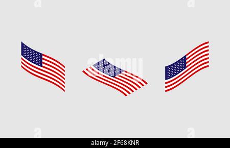 Flutters USA flags set in isometric. American flags isolated on white background Vector EPS 10 Stock Vector