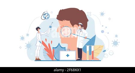Flat cartoon doctor characters at work coronavirus vector illustration concept Stock Vector