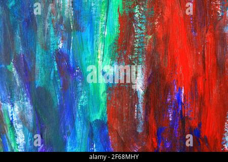 Hand-painted background in green, blue and red colours Stock Photo