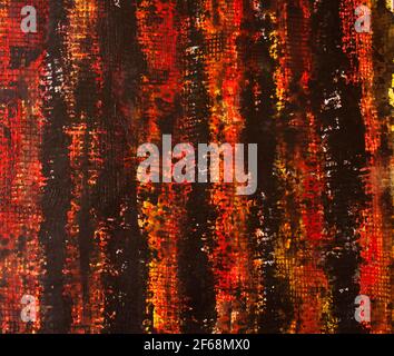 Dark ragged abstract background of a painting in black, red, orange and yellow colours Stock Photo