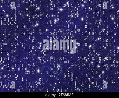 codes of numbers on the background of the starry sky. Illustration on the theme of the mysteries of the universe Stock Photo