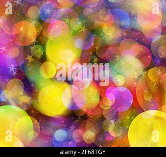 dreamy motion blur multicolored background with painted stars and bubbles Stock Photo