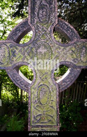 Close-up image of a Celtic cross in an old English cemetery Stock Photo