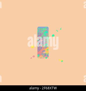 Letter I with multicolored mixed spots of pink, yellow, blue, turquoise paint on peach background. Design for banners, flyers, tags, decorations, post Stock Vector