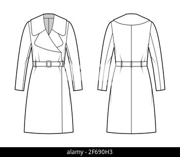 Belted jacket technical fashion illustration with belt, oversized, long ...