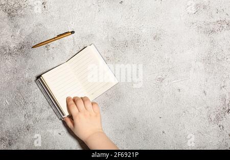 Mockup with open lined notebooks and pen isolated on concrete background Stock Photo